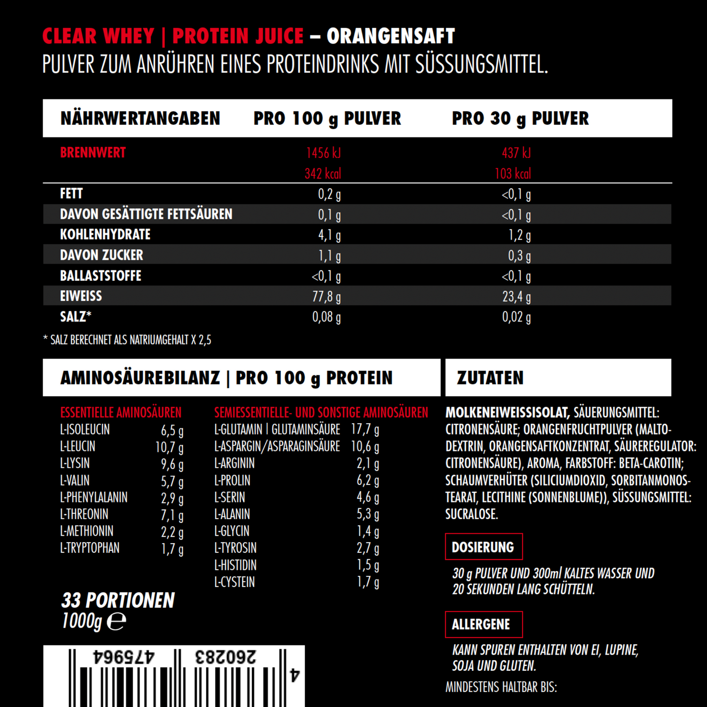 BIG ZONE Clear Whey Protein Juice 1000g